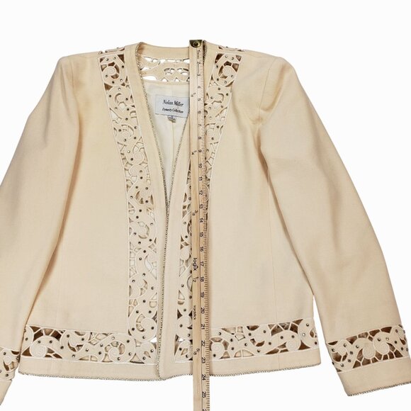 Nolan Miller Ivory Cutout Embellished Details & Open Front Design - Womens 10 - Picture 11 of 13
